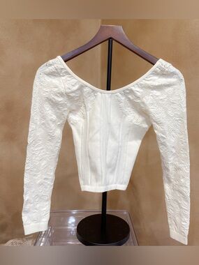 Out From Under Suraya Pointelle + Ribbed Seamless Knit Long Sleeve Top